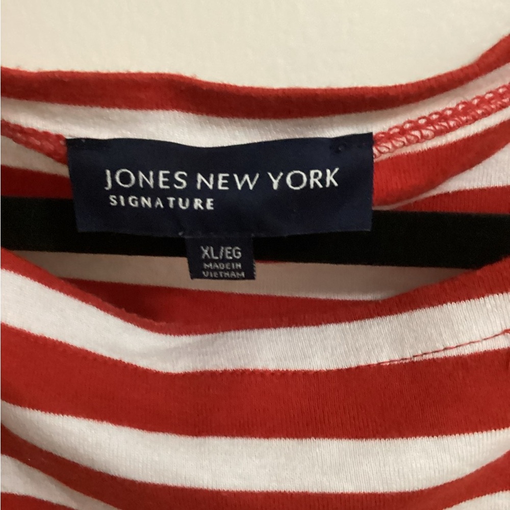 Jones New York Red and White Striped Crewneck Top